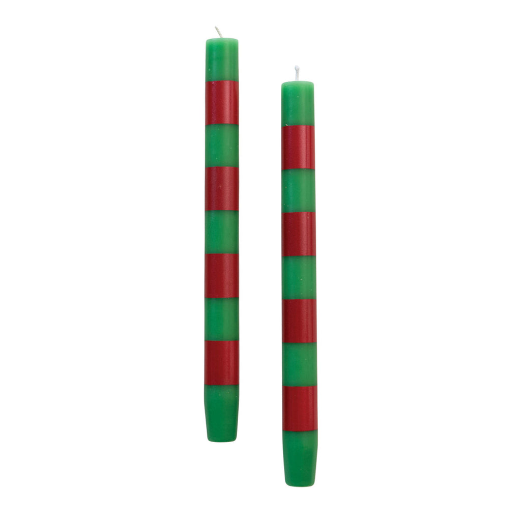 Creative Co-op Green and Red Striped Unscented Taper Candles, set of 2.