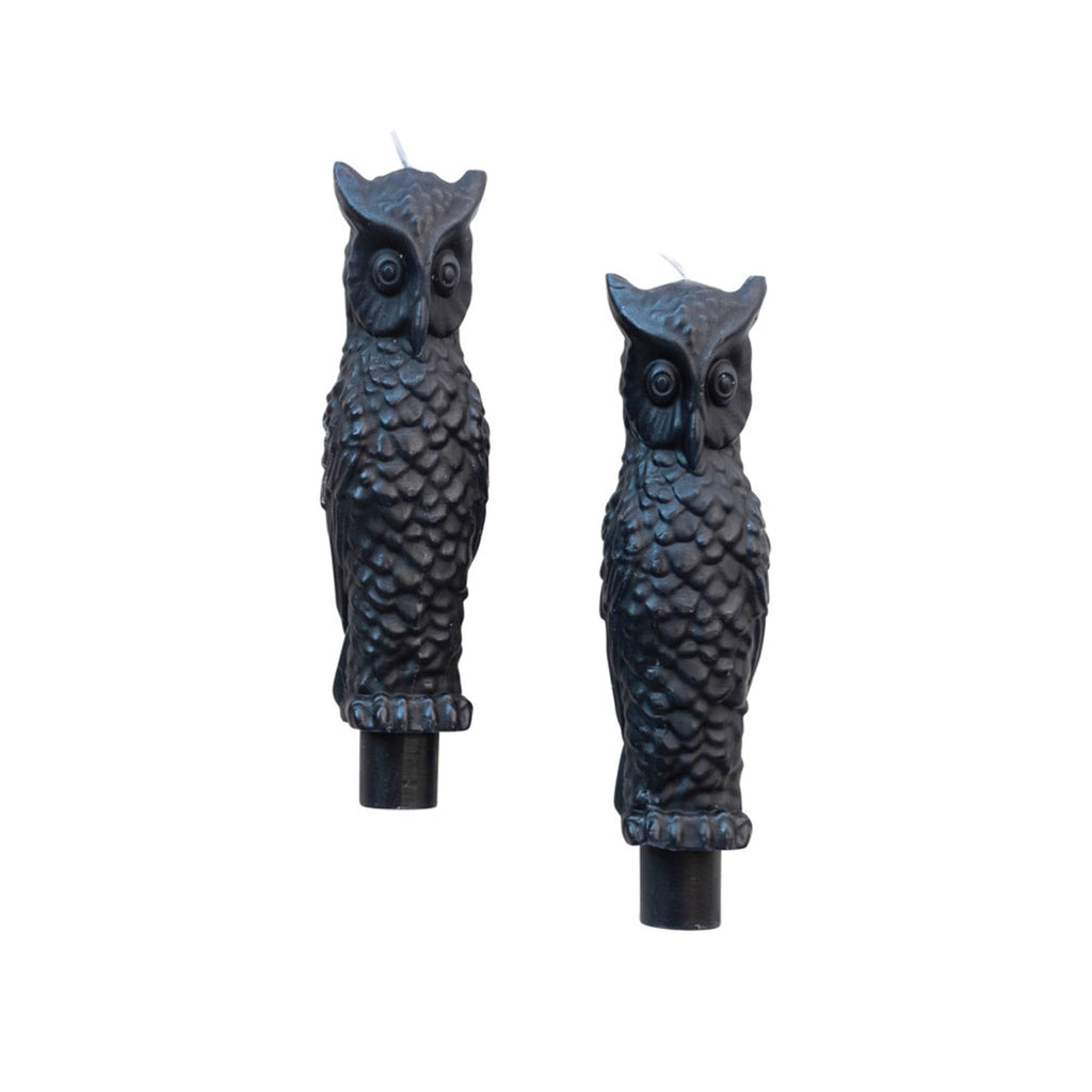 Creative Co-op Black Owl Unscented Taper Candles, set of 2.