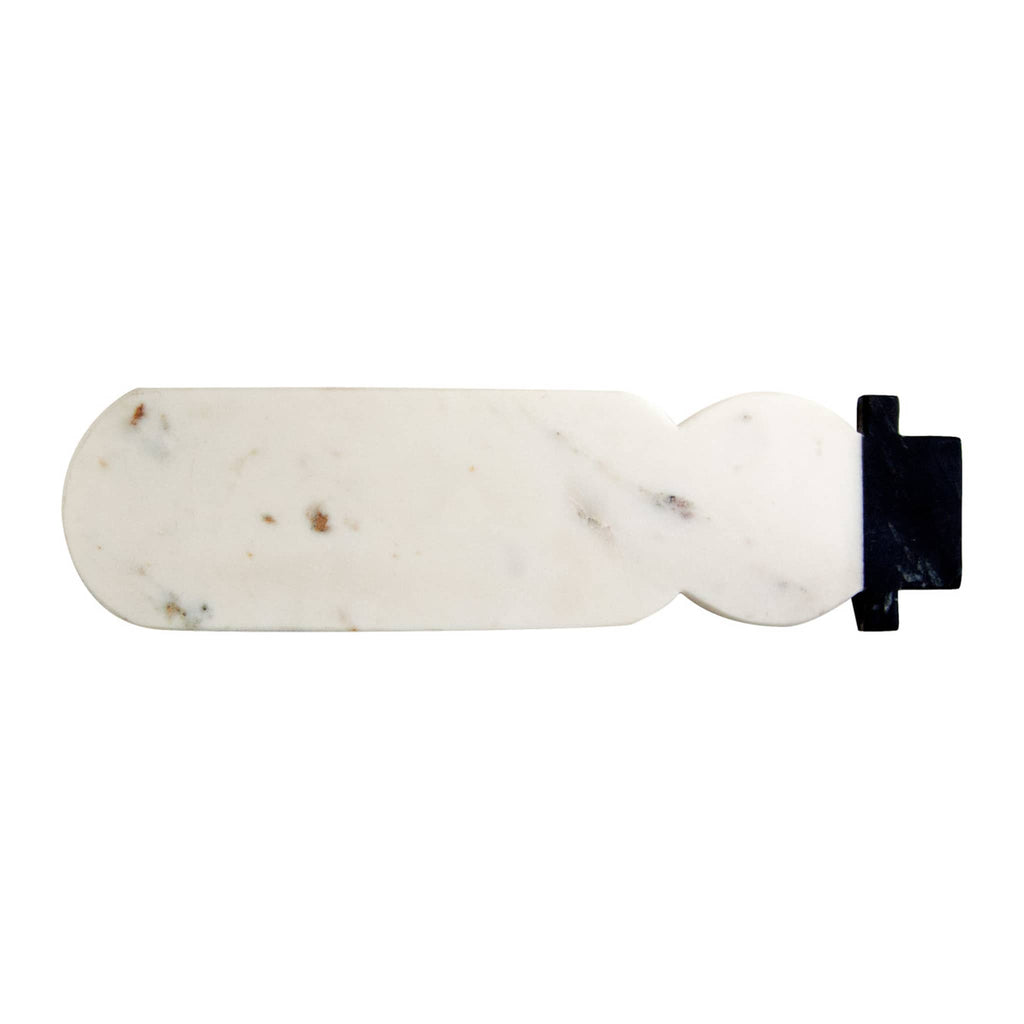 Marble snowman-shaped cheese and cutting board.