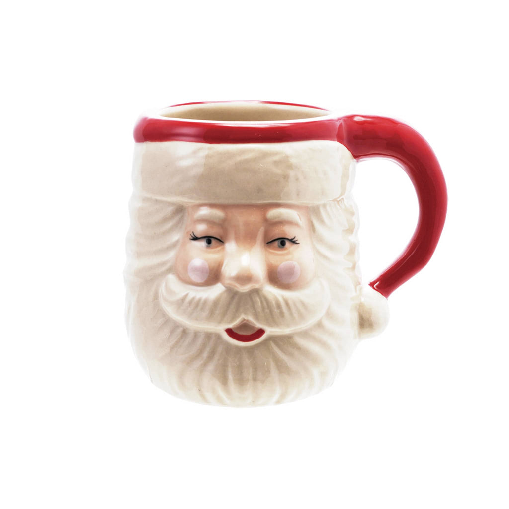 Santa Claus mug with a red rim and handle on a white background.