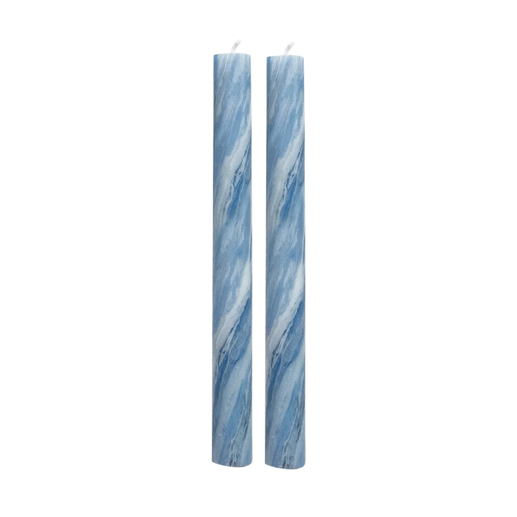 Creative Co-op unscented marbled blue taper candles, set of two.