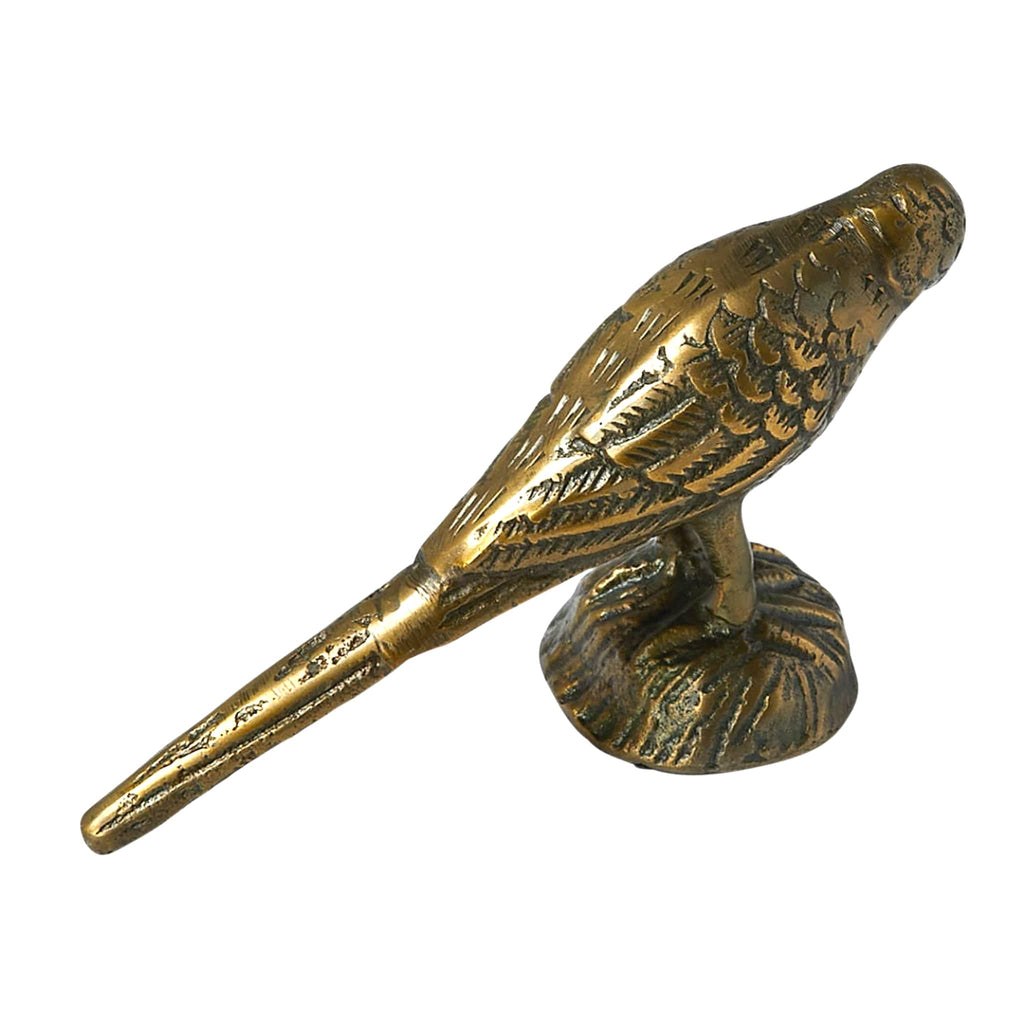 Creative Co-op cast aluminum bird with antique gold finish, overhead view.