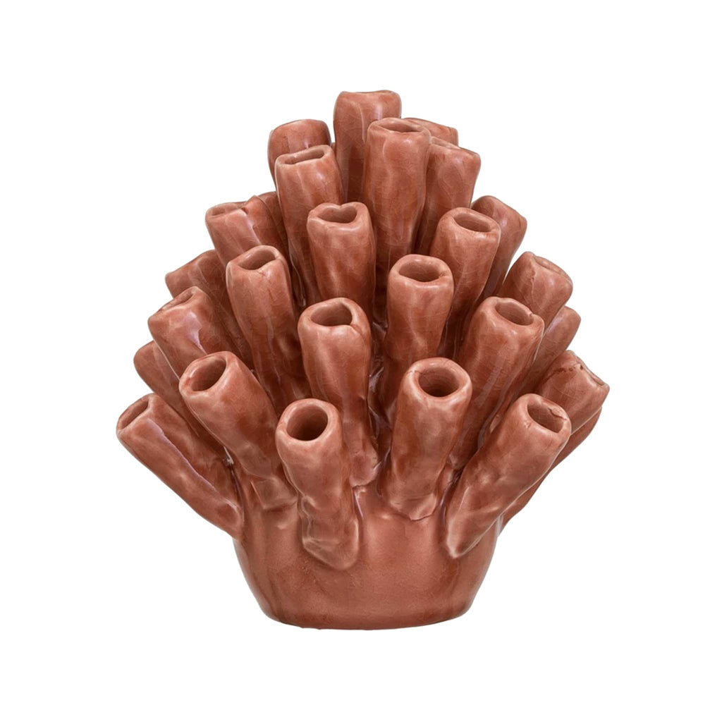 Creative Co-op Stoneware Coral Shaped Decor with crackle glaze, front view.