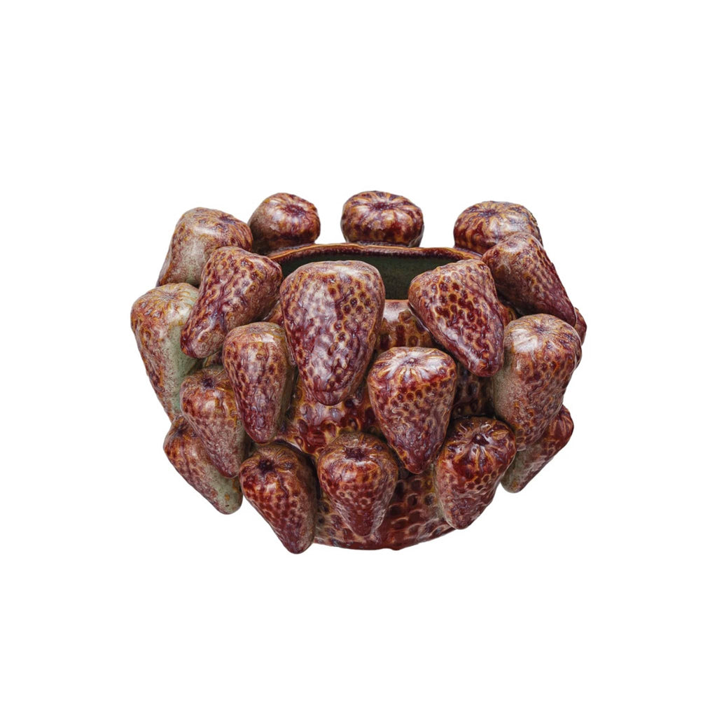 Creative Co-op Stoneware Strawberry Planter Vase, front view.