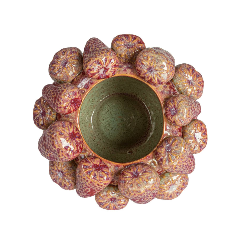 Creative Co-op Stoneware Strawberry Planter Vase, overhead view.