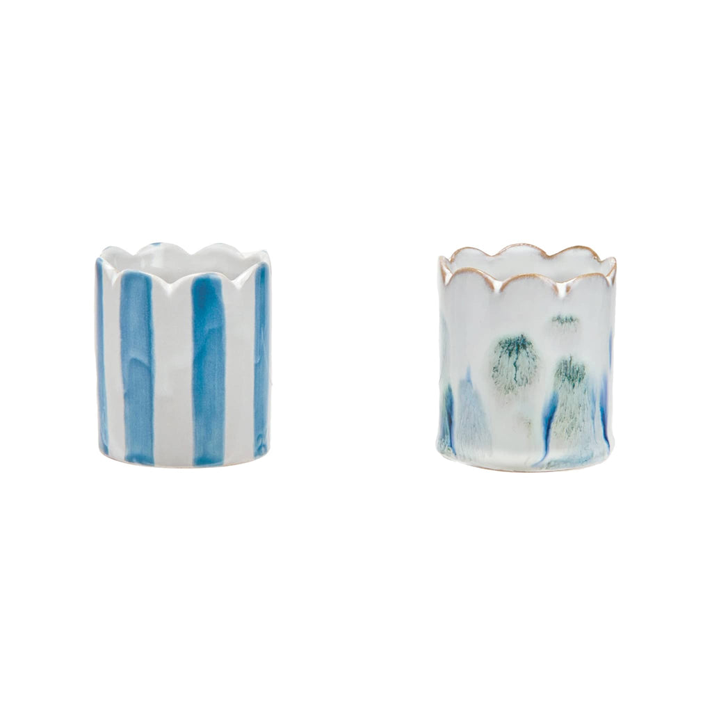 Creative Co-op Scalloped Rim Stoneware Matchstick Holder in 2 styles, front view.