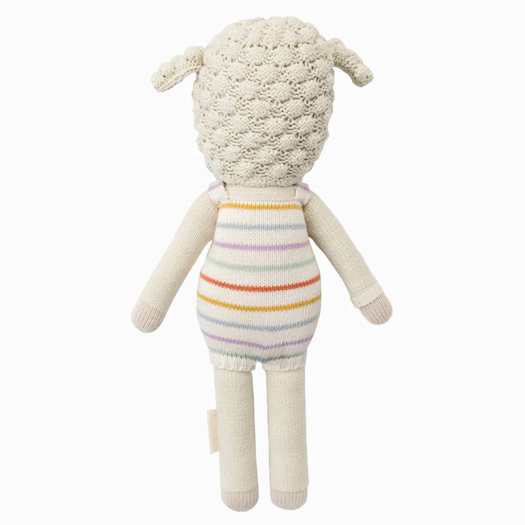 Cuddle and Kind Little Avery the Lamb hand knit doll, back view.