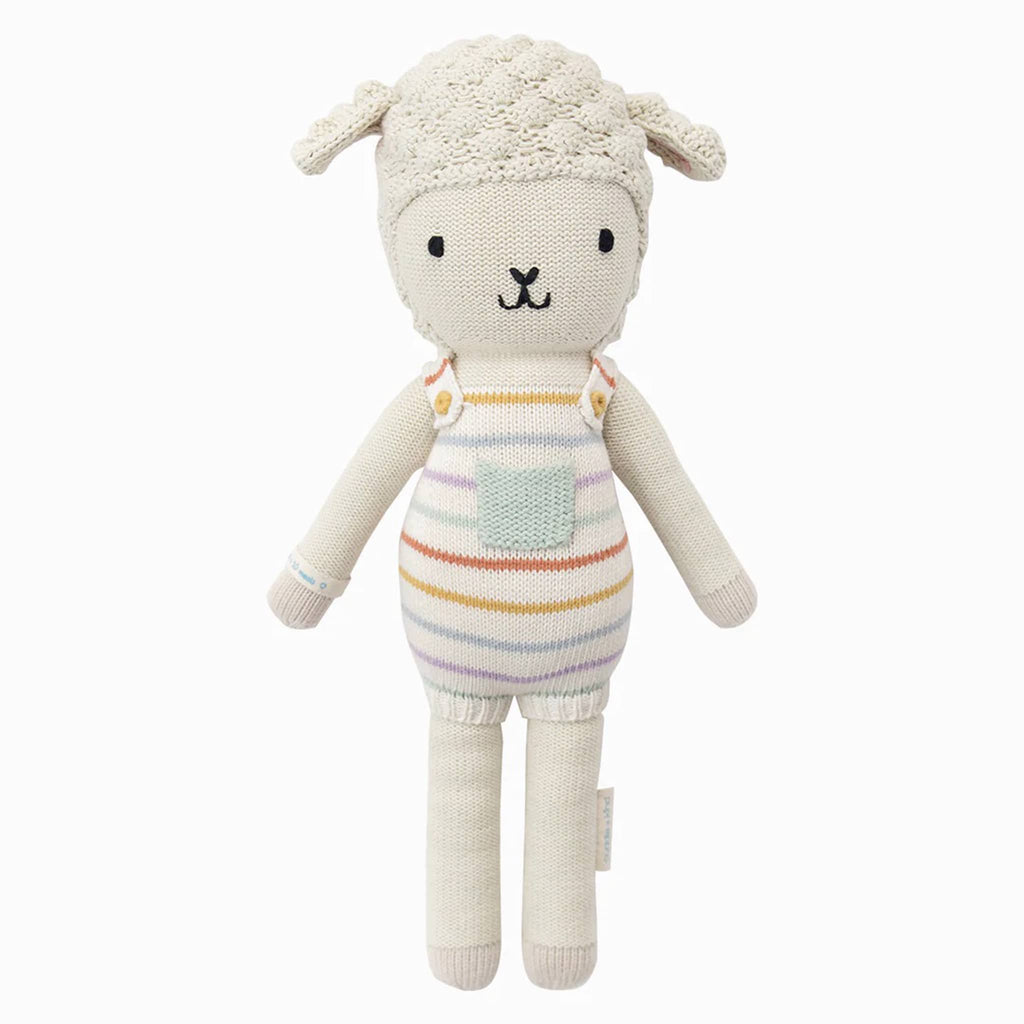 Cuddle and Kind Little Avery the Lamb hand knit doll, front view.