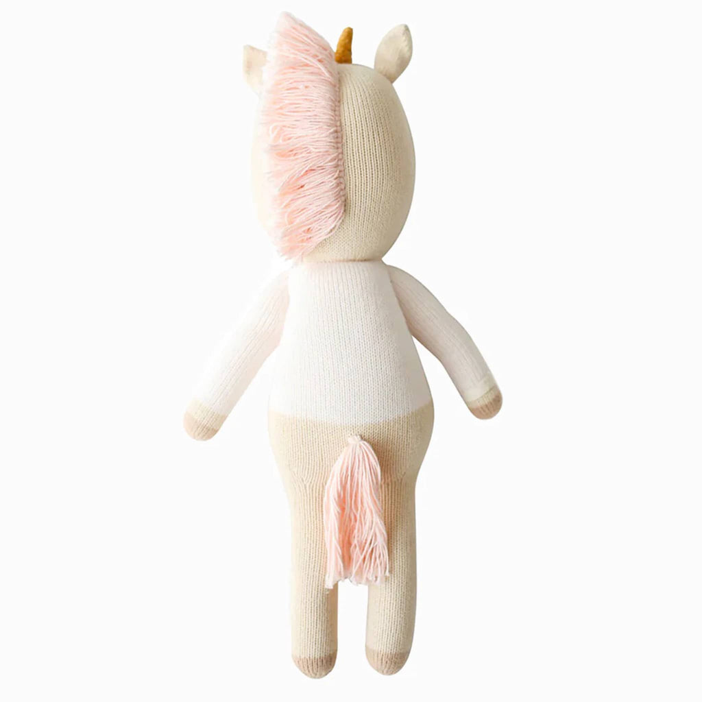 Cuddle and Kind Zara the Unicorn hand knit doll, back view.