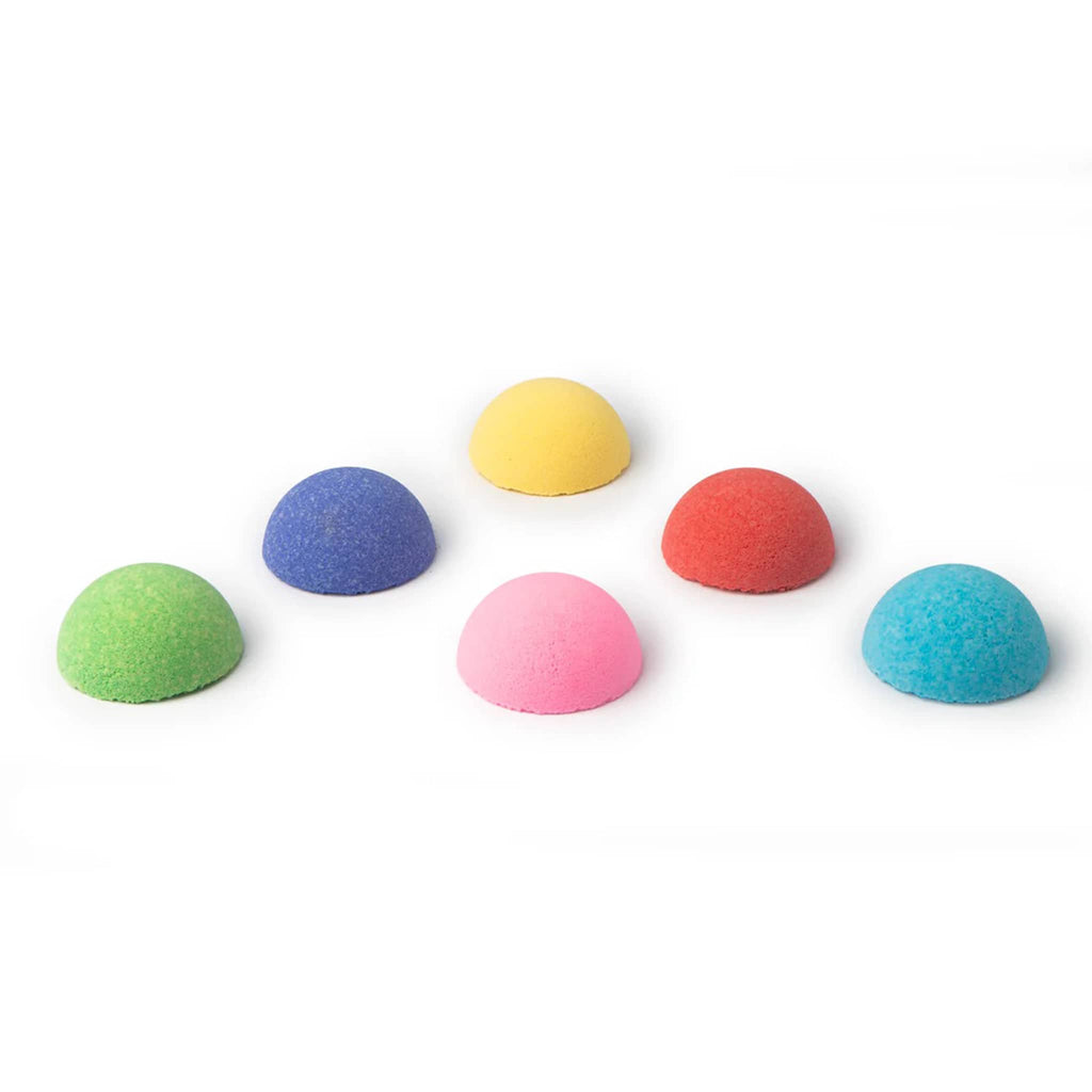 Da Bomb Merry Fizzmas Holiday Bath Bombs Advent Calendar, dome-shaped bath fizzers in 6 colors.