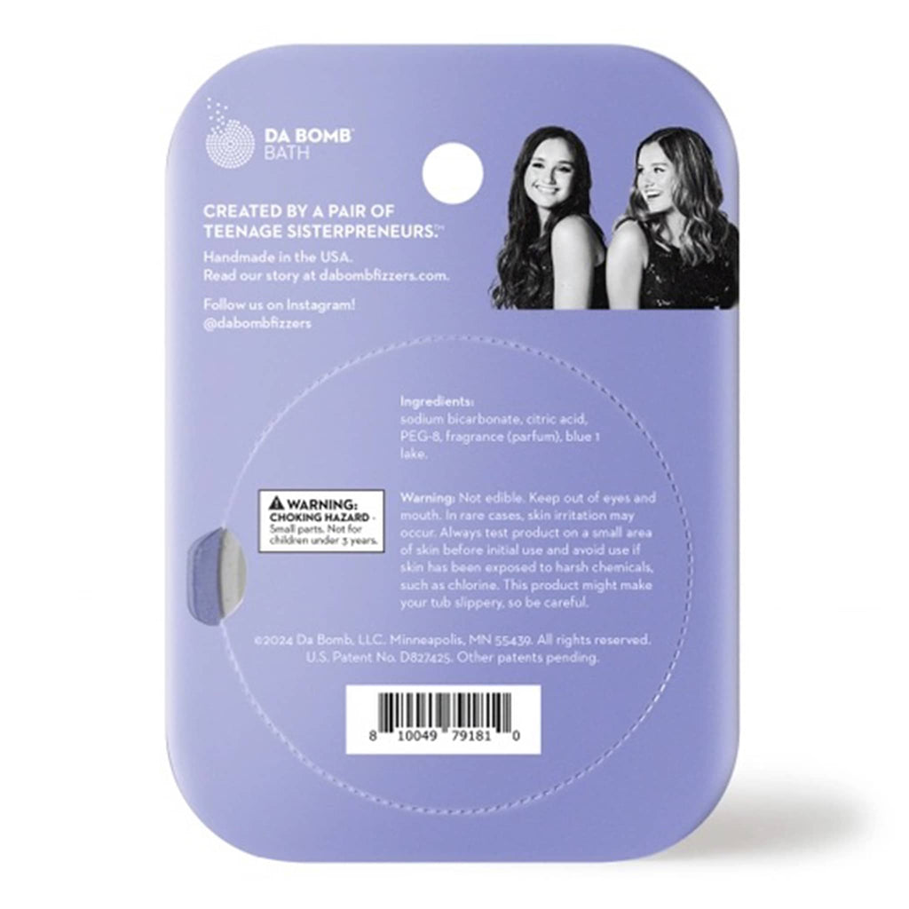 Back of a purple product packaging with branding and text on a white background.