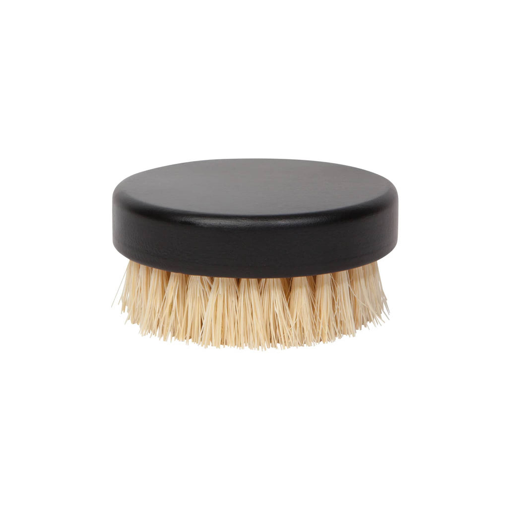 Sisal Palm Dish Brush, black base with bristles facing down.