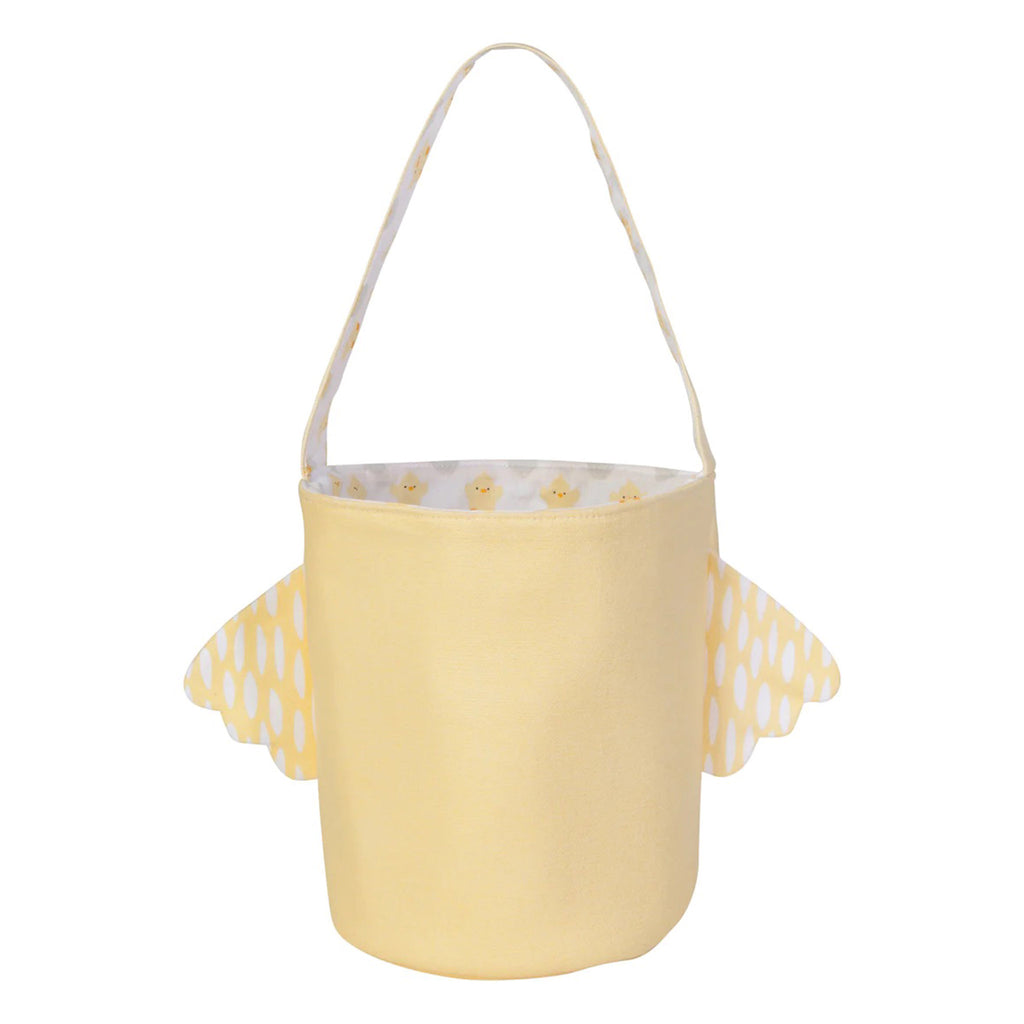 Danica yellow fabric easter chick basket, back view.