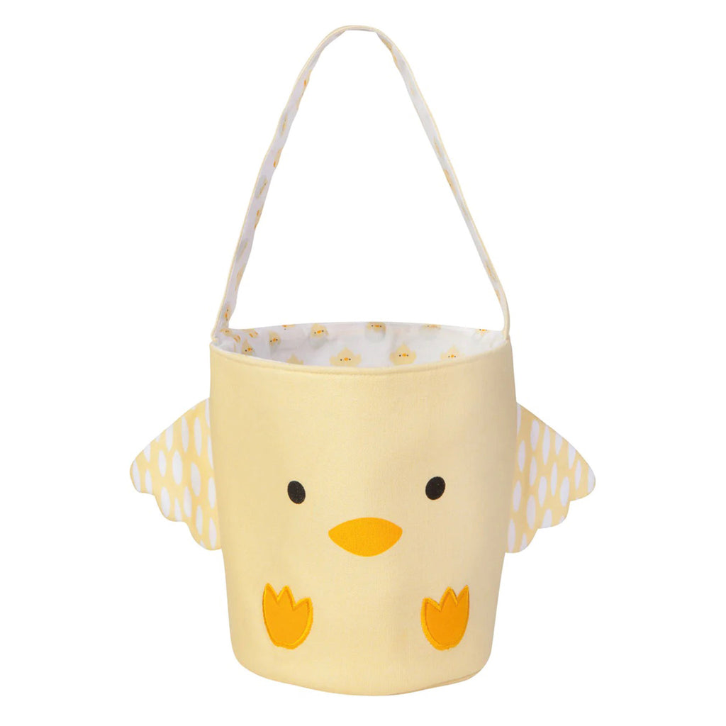 Danica yellow fabric easter chick basket, front view.