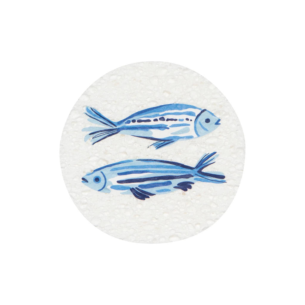 Danica Market Day compostable dish sponge with blue fish design.