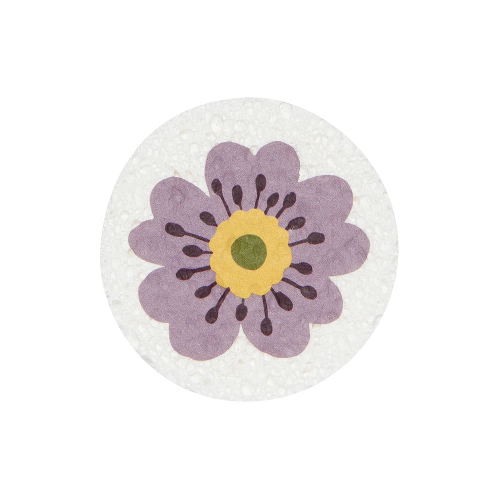 Danica Market Day compostable dish sponge with purple flower design.