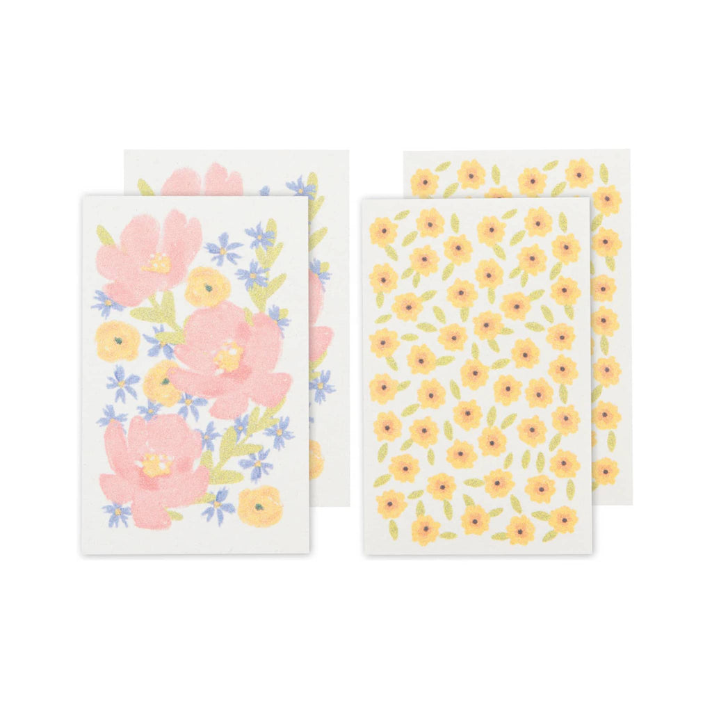 Danica Full Bloom Pop-Up Sponges, set of 4 in 2 floral prints.