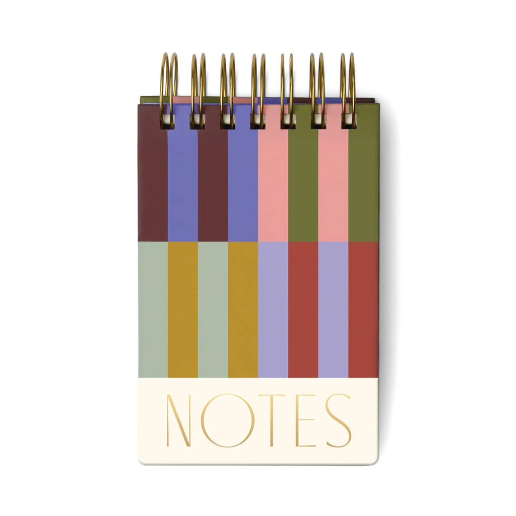 Designworks Ink chunky note pad in bold stripes, front cover with spiral binding at the top.