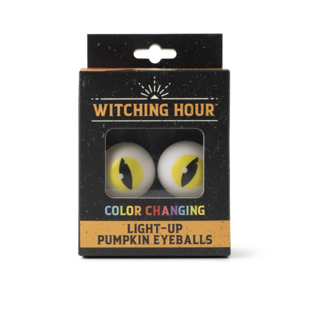 DM Merchandising Witching Hour Color-Changing Light-Up Pumpkin Eyeballs, monster style in packaging.