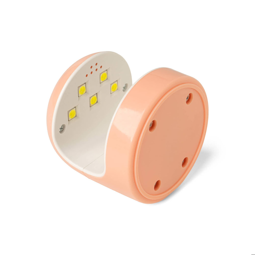 Orange gel nail lamp with LED lights on a white background.