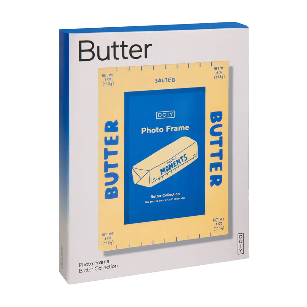 Butter-themed photo frame in packaging on a white background.