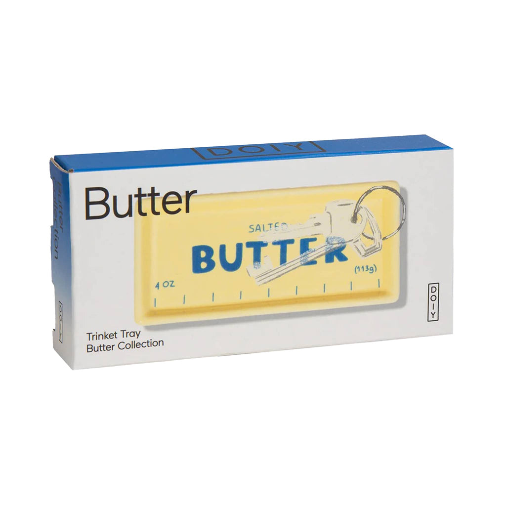 Ceramic butter trinket tray in box packaging on a white background.
