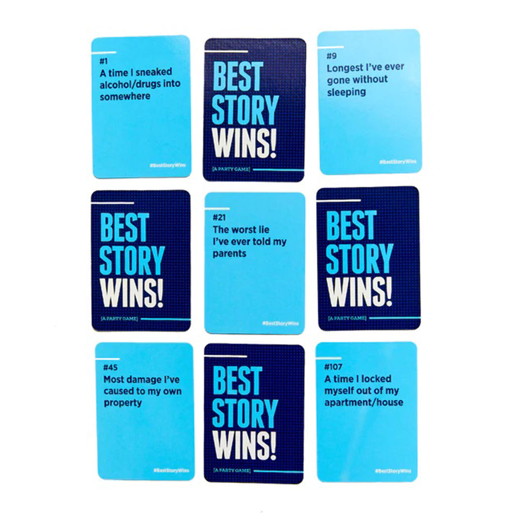 DSS Games Best Story Wins! A Party Game, sample cards.