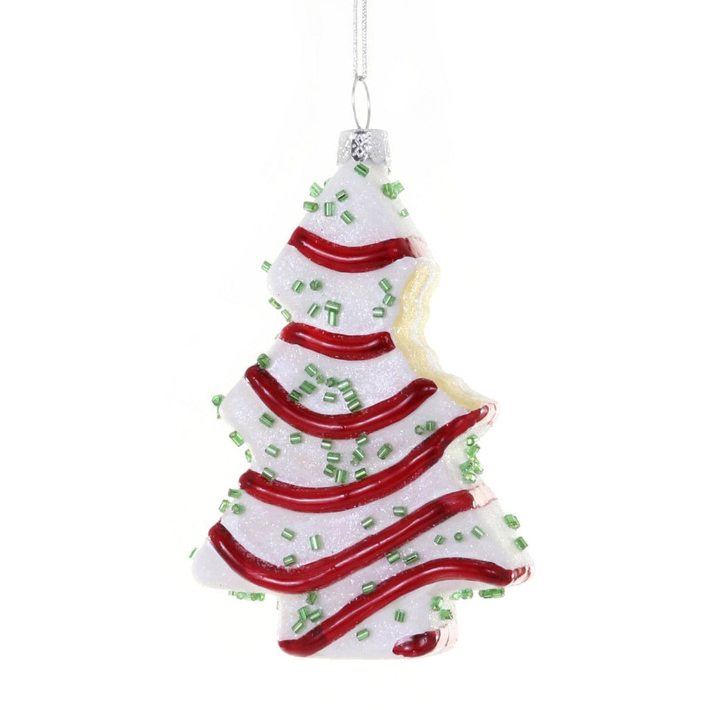cody foster christmas tree cake with a bite taken out ornament