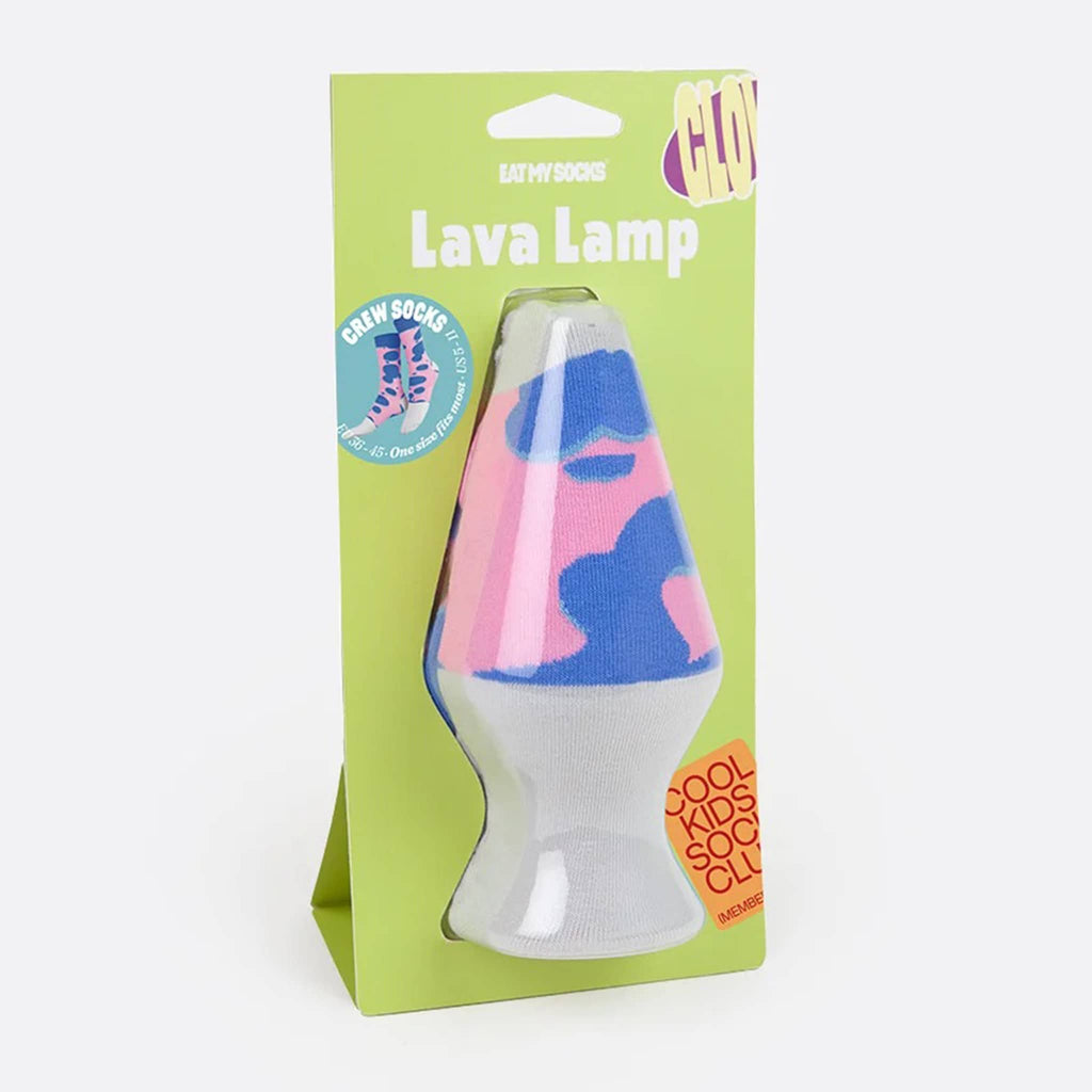 DOIY Eat My Socks lava lamp unisex crew socks in packaging that looks like a lava lamp.