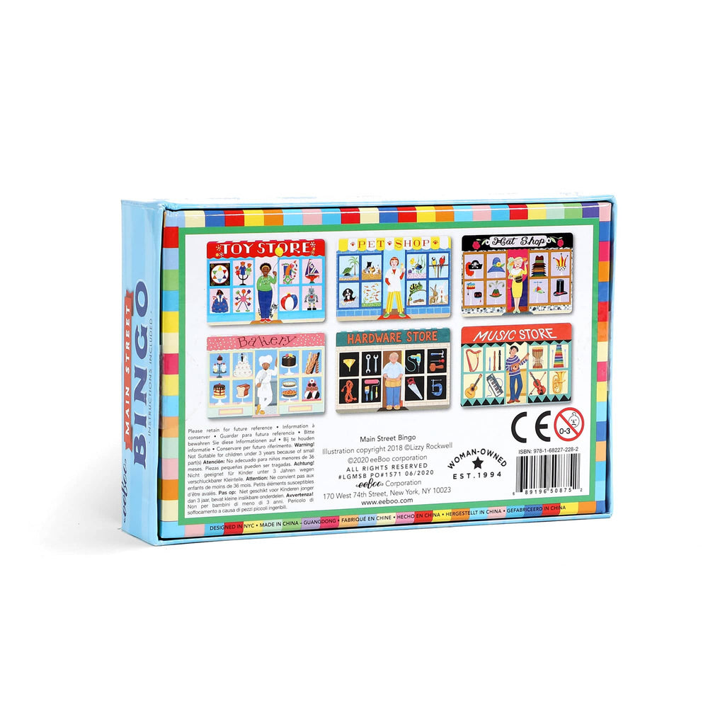 Main street bingo game box with colorful illustrations on a white background.