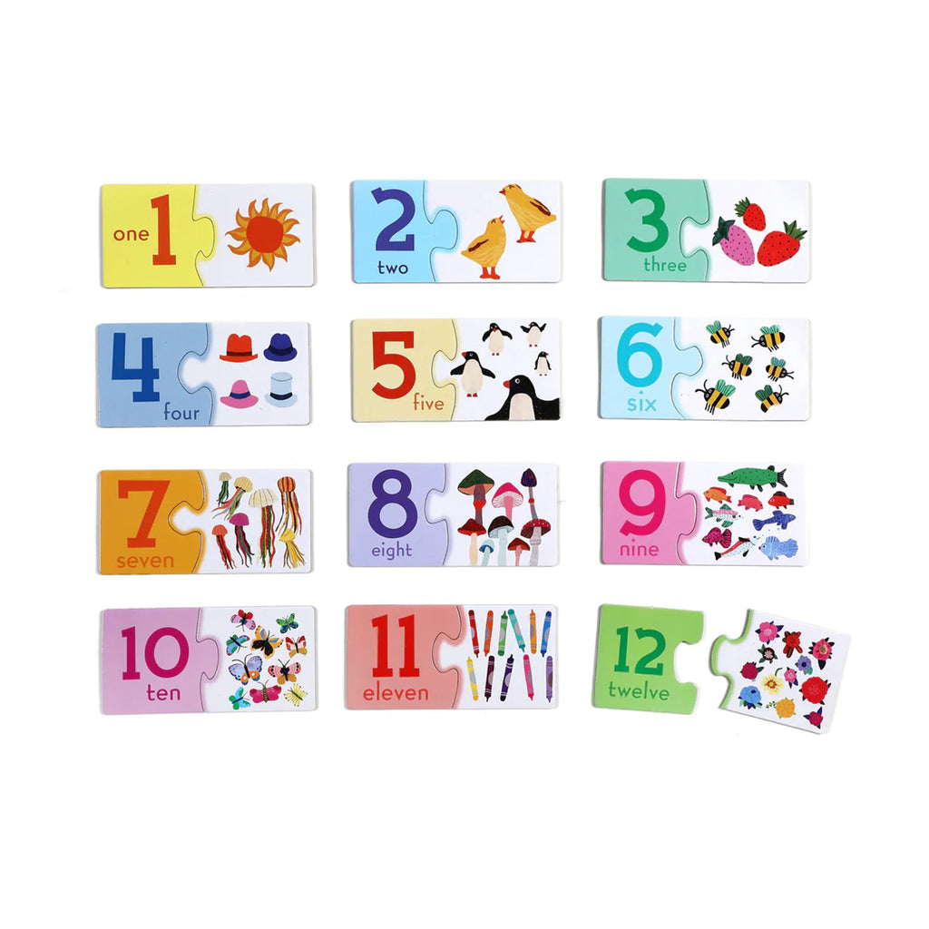    eeboo preschool numbers puzzle pairs, all 12 pairs are shown.