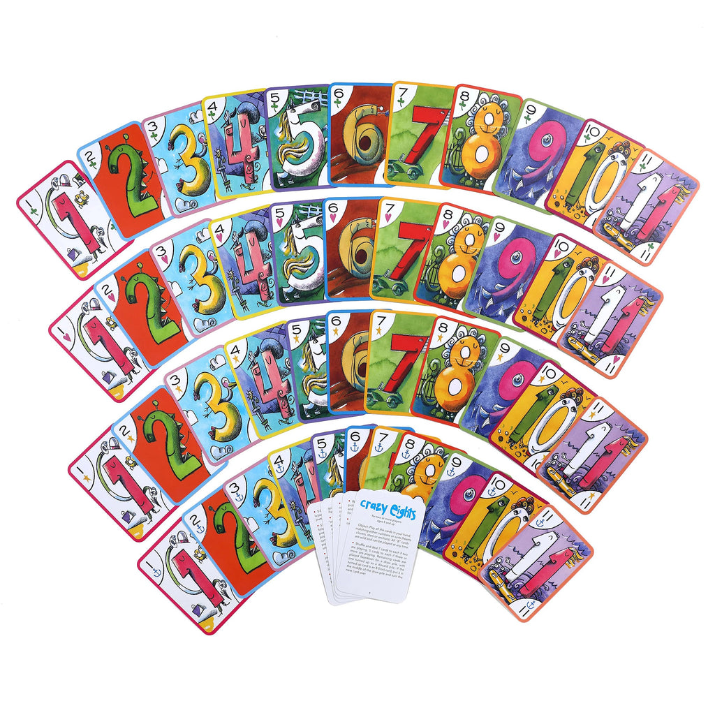 eeBoo Crazy Eights game kids playing cards fanned out.