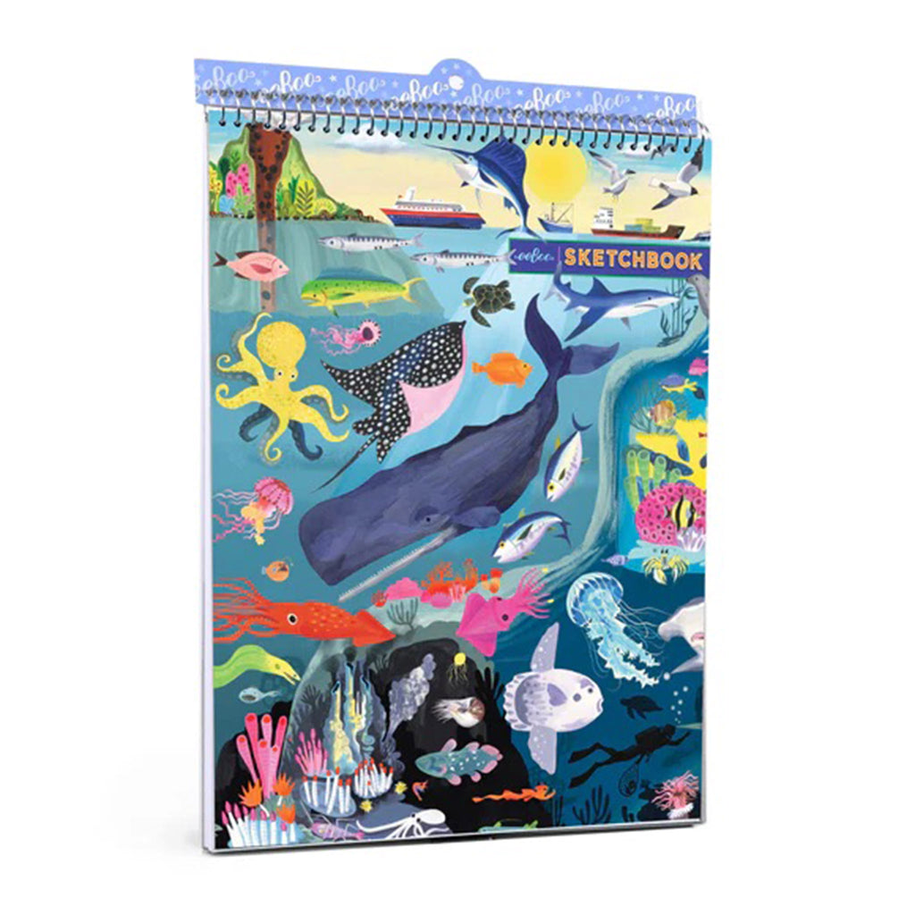 eeBoo Under the Sea kids top spiral bound sketchbook pad with illustrations of sea animals on the front cover.