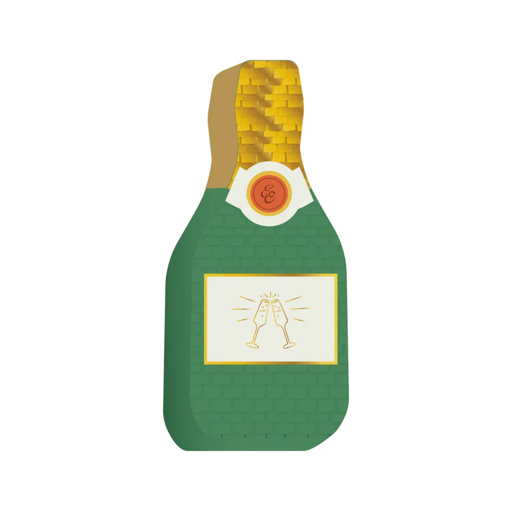Emergency Confetti champagne bottle shaped confetti pinata, front view.