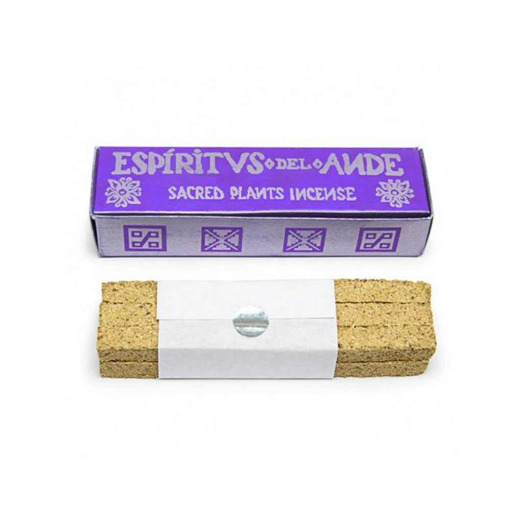 Espiritus del Ame sacred plants incense sticks with purple packaging on a white background.