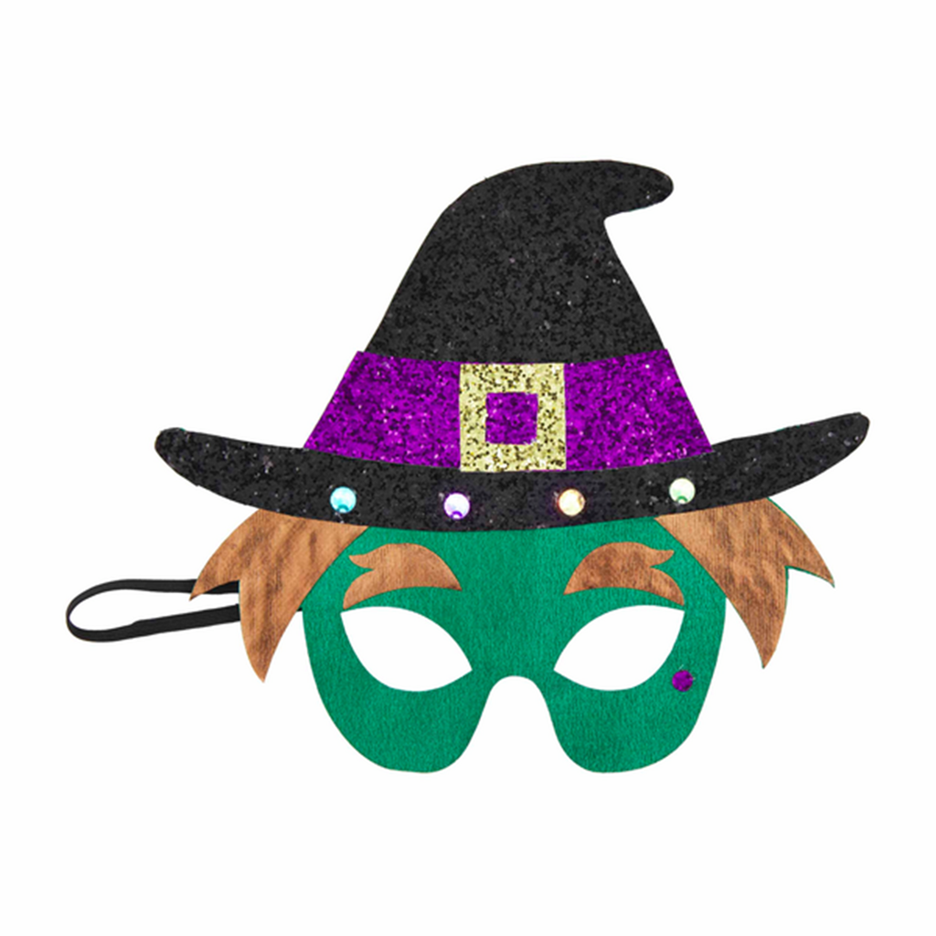 Mudpie kids light-up felt witch mask, front view.