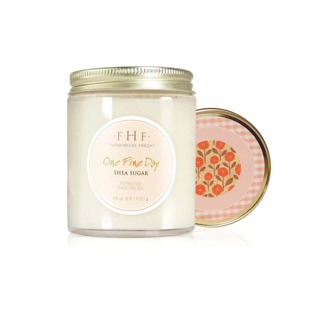 FarmHouse Fresh One Fine Day Flawless Face Polish in clear glass jar with lid.