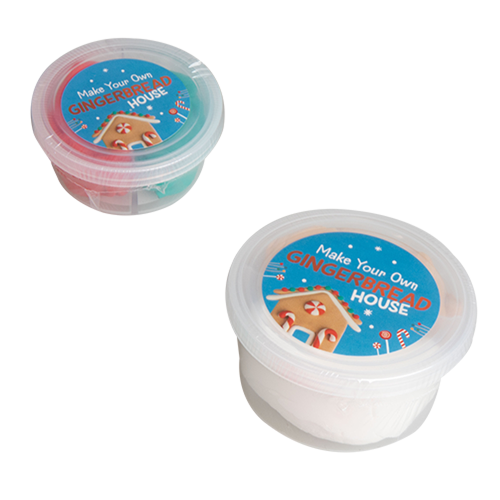 Fizz Creations Make Your Own Gingerbread House modeling dough kit contents.