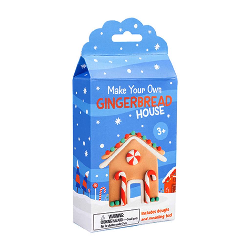 Fizz Creations Make Your Own Gingerbread House modeling dough kit in blue illustrated box, front view.