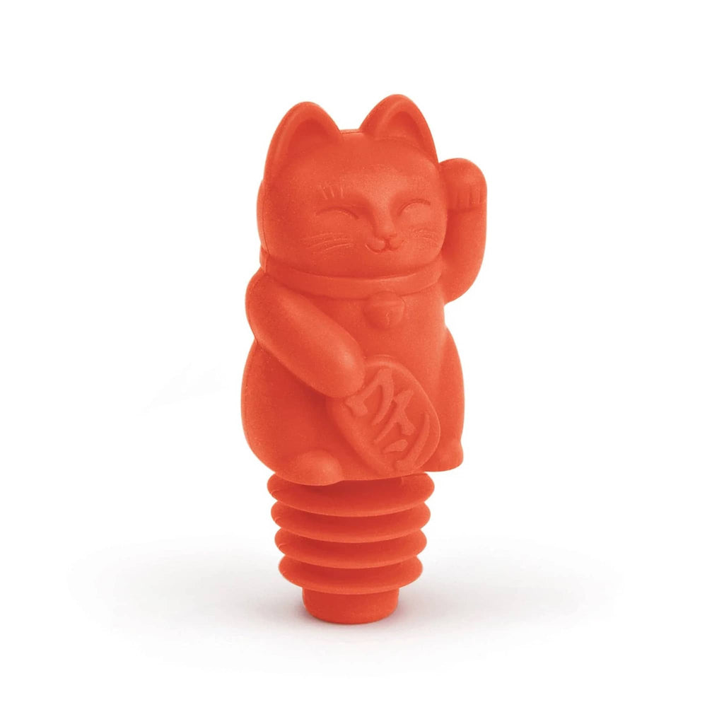 Fred Feline Lucky Wine Bottle Stopper, front angle view.