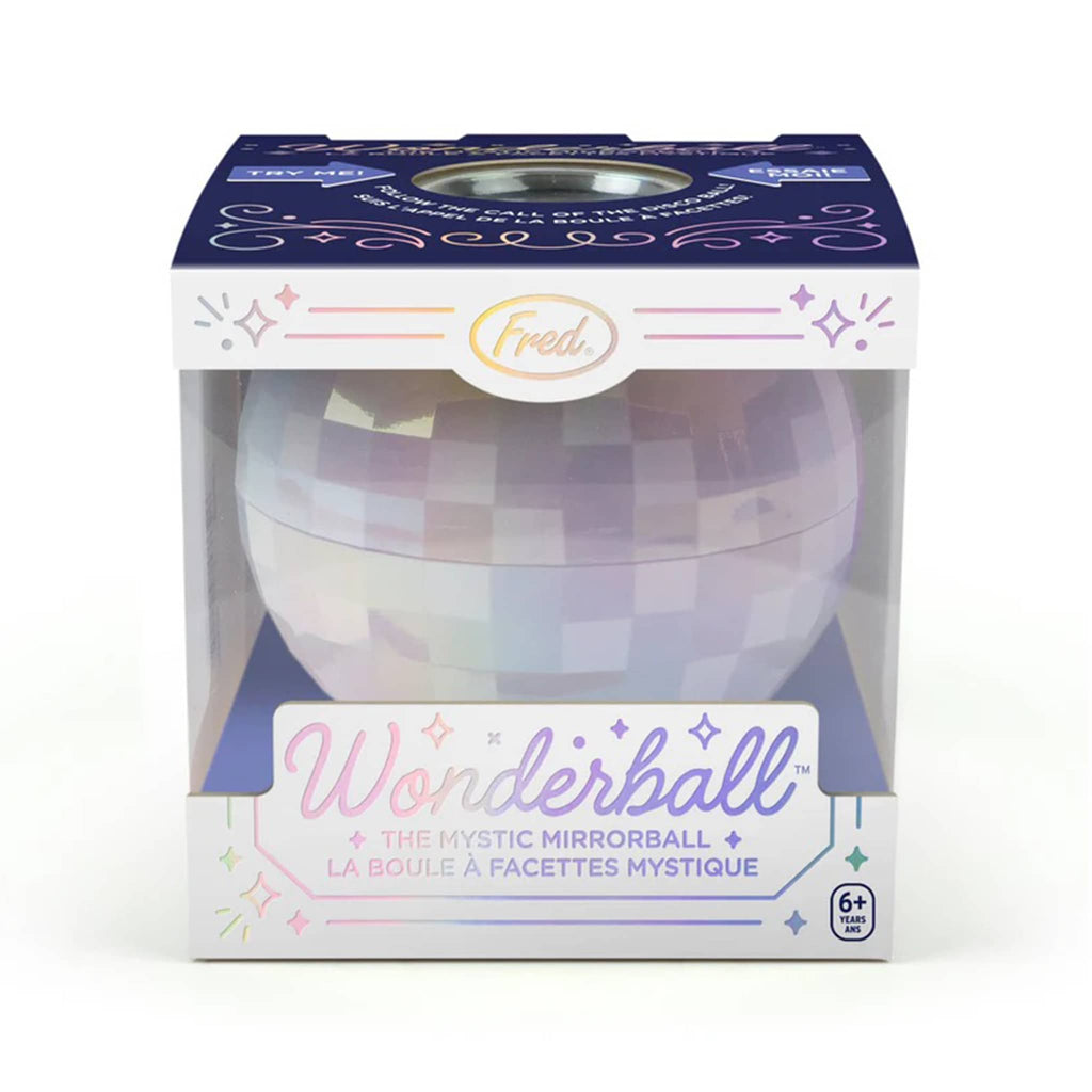 Fred Wonderball The Mystic Mirrorball fortune telling disco ball in box packaging, front view.