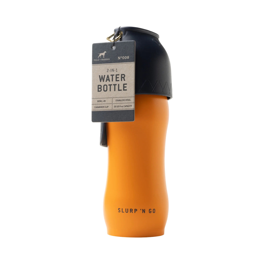 Gentlemen's Hardware Field + Wander 2-in-1 Water Bottle for dogs, front view.