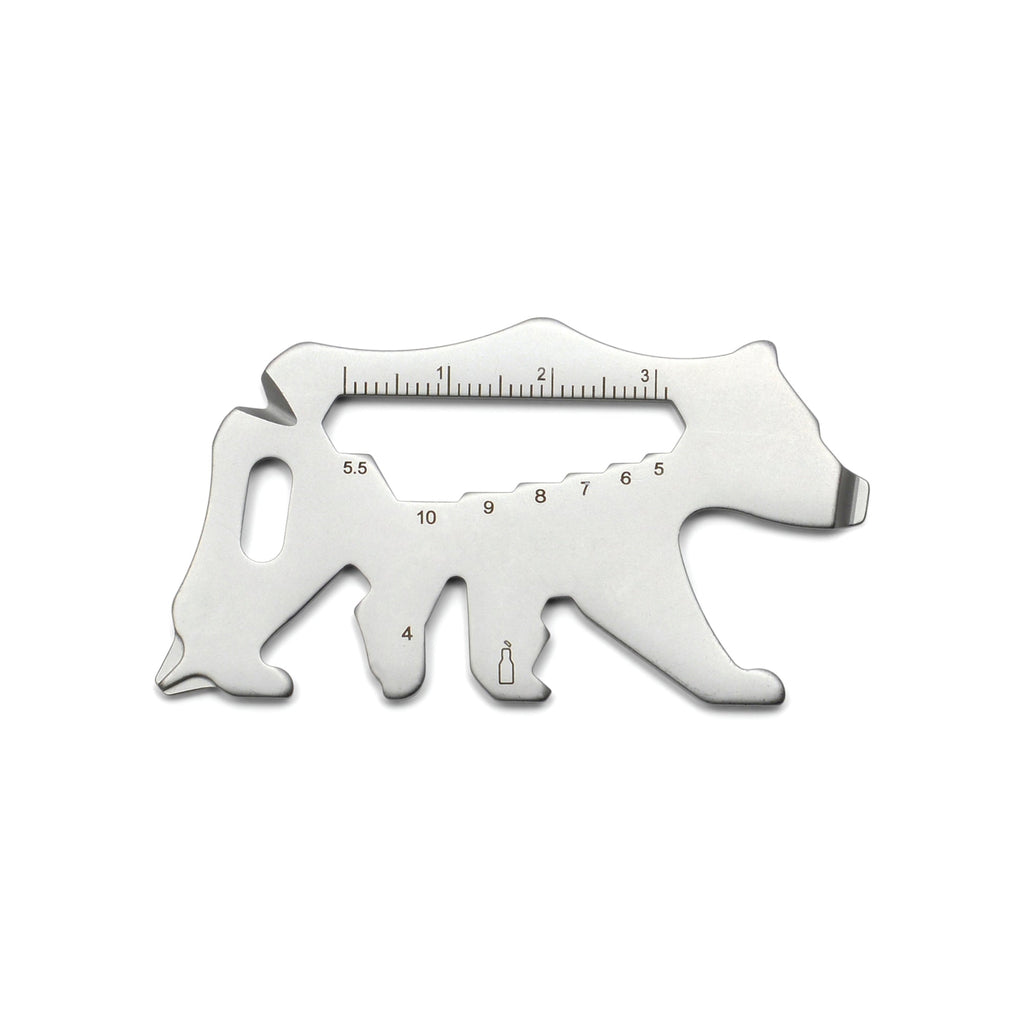 Gentlemen's Hardware Bear Multi-Tool, stainless steel bear shaped tool on white background.