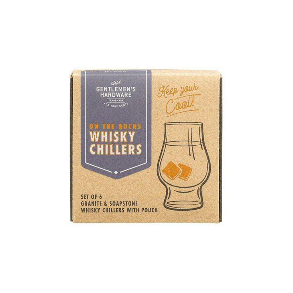 Gentlemen's Hardware On the Rocks Whisky Chillers set of 6 granite & soapstone cubes in box packaging.