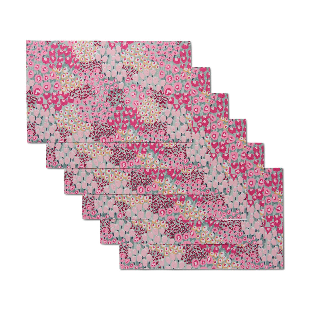 Geometry Bloomed for Spring eco-friendly reusable not paper towels, set of six with a pink floral print.