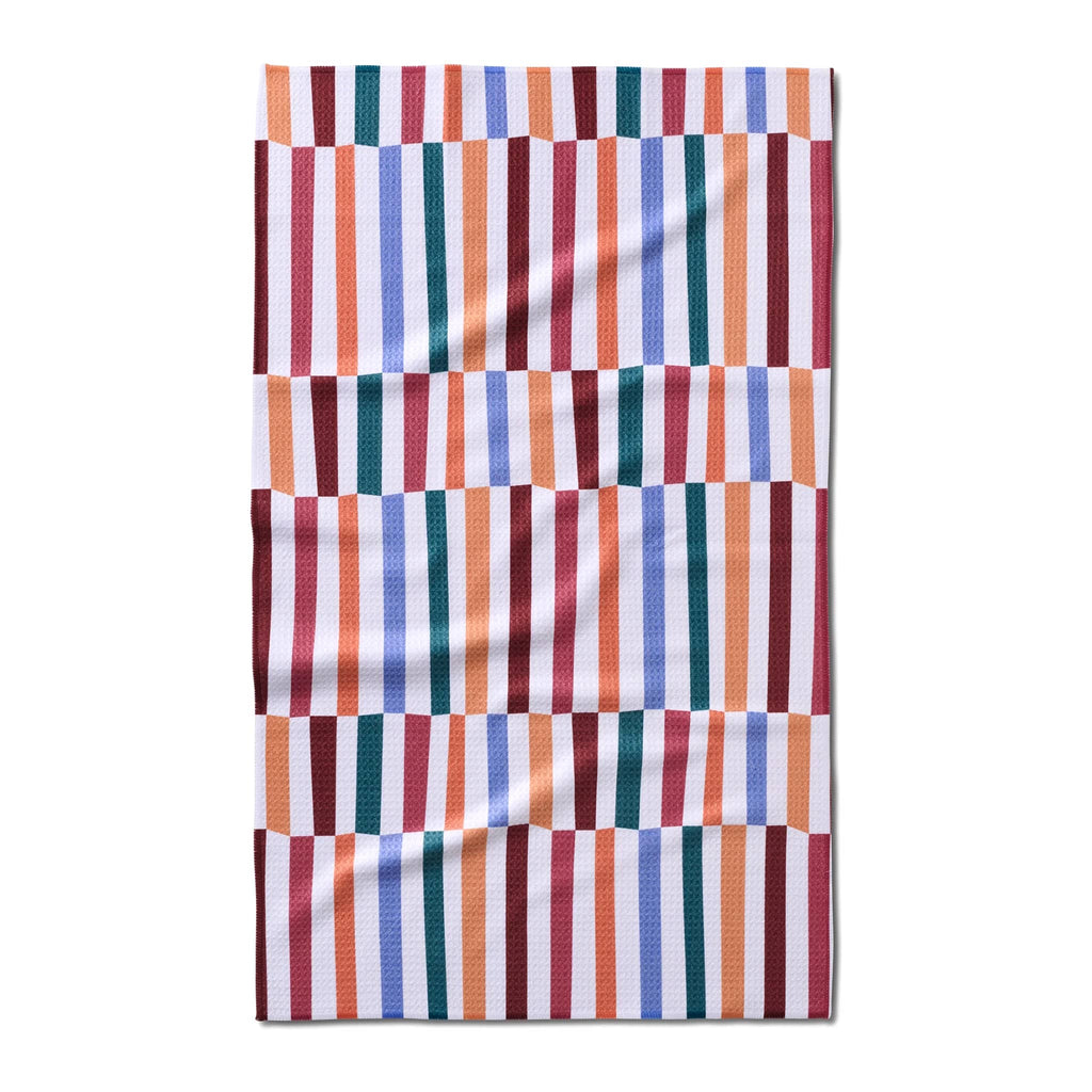 Geometry Wonky Stripes kitchen tea towel, folded, front view.