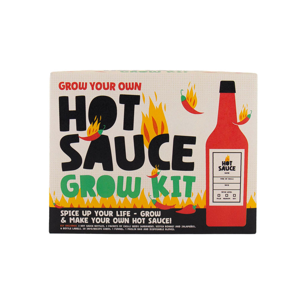 Gift Republic Grow Your Own Hot Sauce Kit, in box packaging, front view.