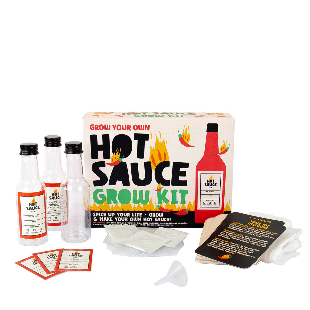 Gift Republic Grow Your Own Hot Sauce Kit, in box packaging, with contents.