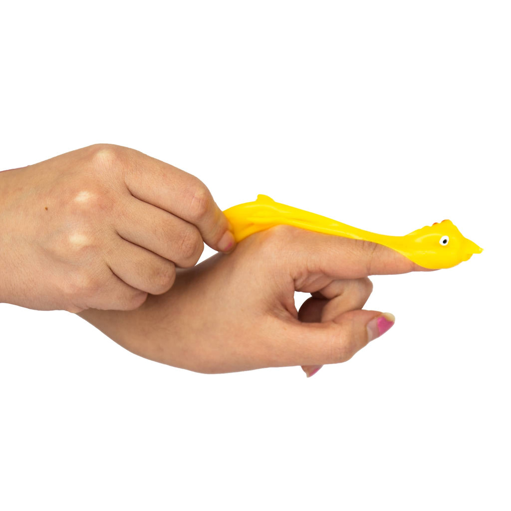 Gift Republic Finger Flicking Chicken game, hand pulling yellow rubber chicken slingshot.