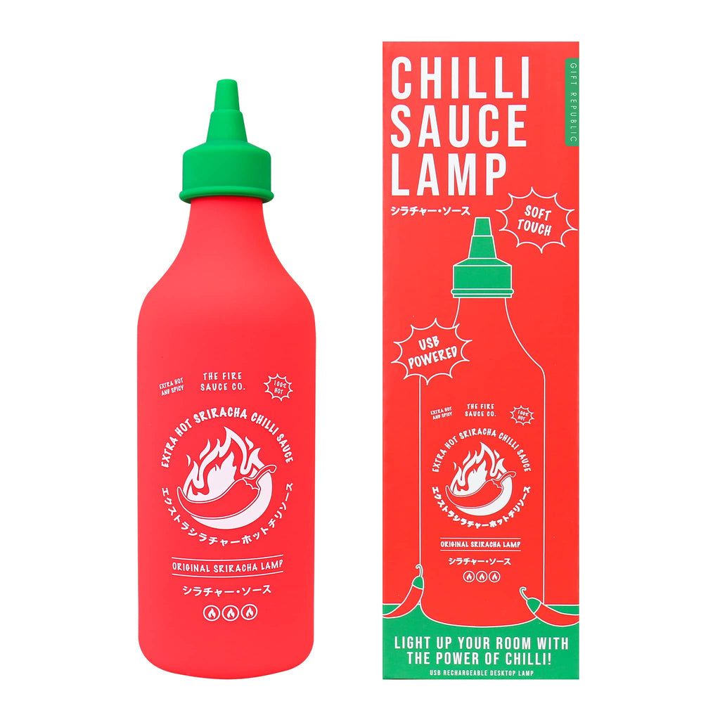 Gift Republic Chili Sauce Lamp with box packaging, front view.